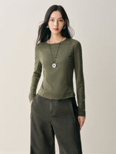 Women's Short Tonal Panel Tencel Long-Sleeve T-Shirt